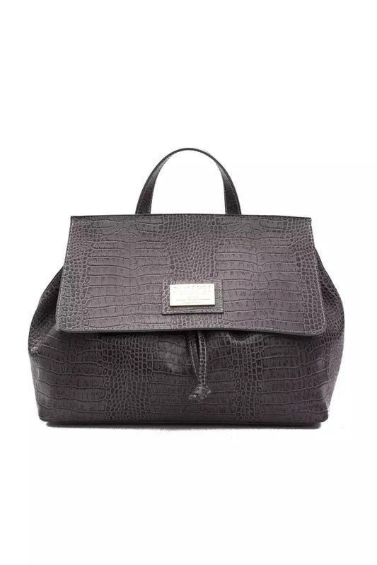 Exquisite gray leather handbag with crocodile print and adjustable straps