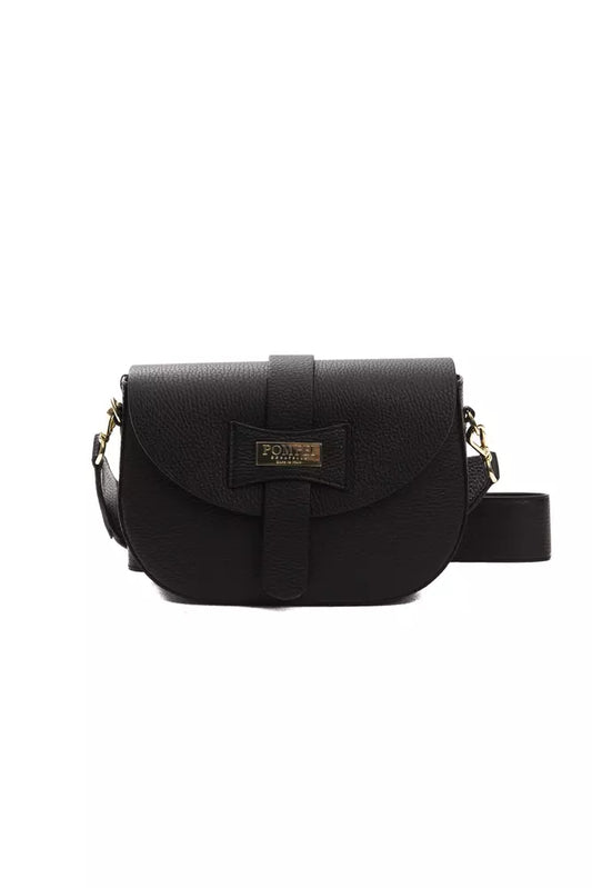 Pompei Donatella Black Leather Women Crossbody Bag crafted in Italy with iconic logo lining