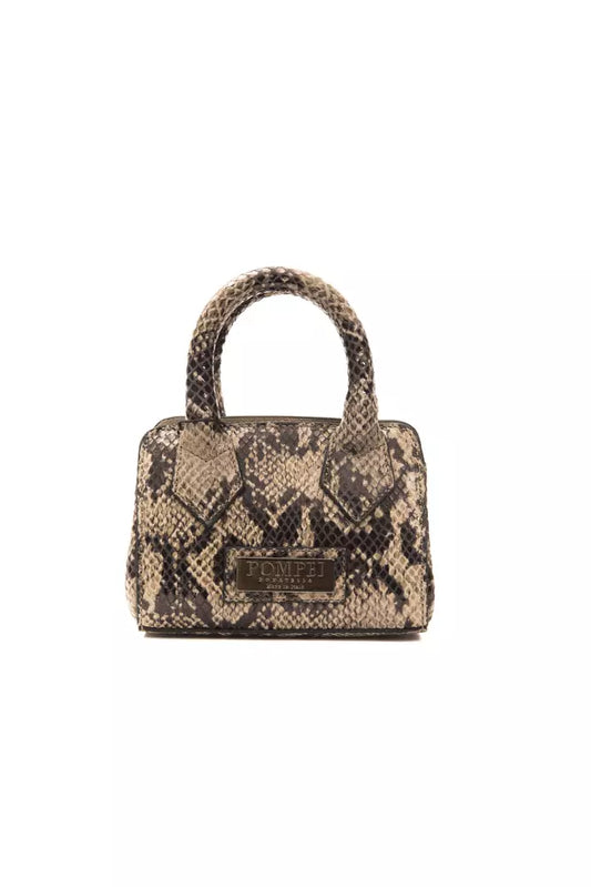 Pompei Donatella Brown Leather Women Handbag with python print, 10x14x5 cm, made in Italy