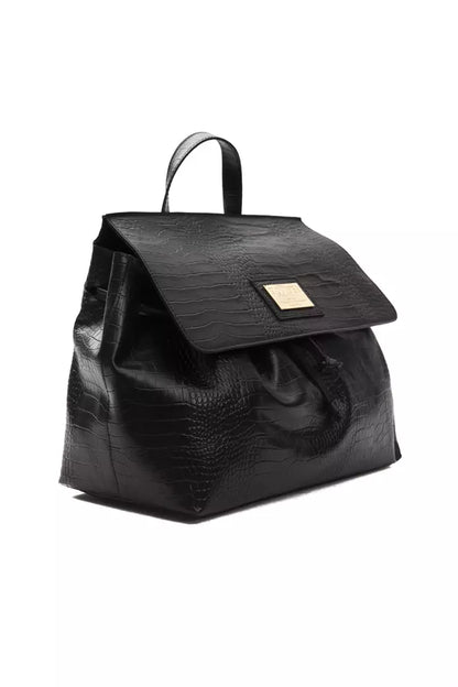 Luxurious Pompei Donatella Convertible Handbag in black leather with distinctive logo lining