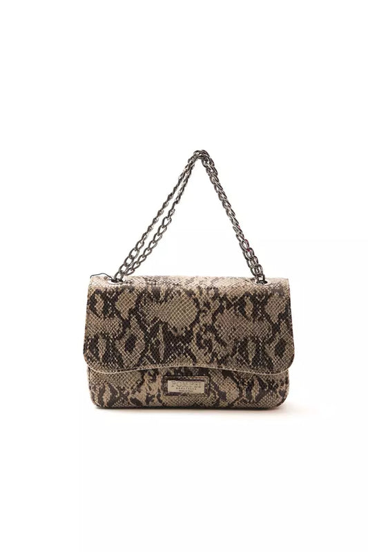 Exquisite brown leather crossbody bag with python print and DP logo lining