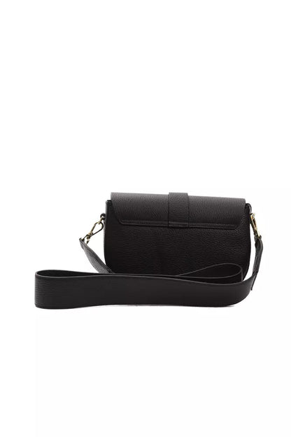 Sleek black leather crossbody bag offering functionality and sophistication