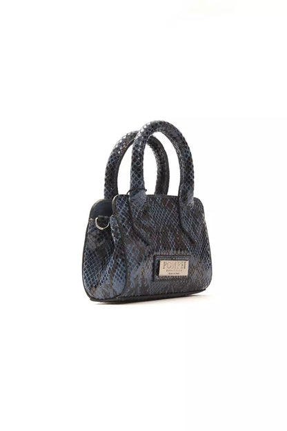 Luxurious Pompei Donatella Leather Mini Tote in blue with iconic DP logo lining
