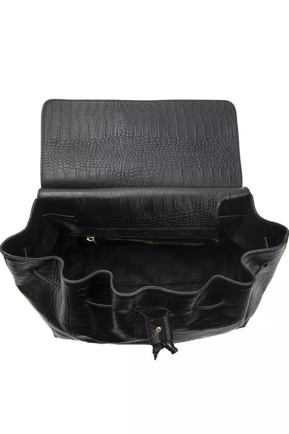 Sophisticated Pompei Donatella Black Leather Handbag with visible logo and adjustable straps