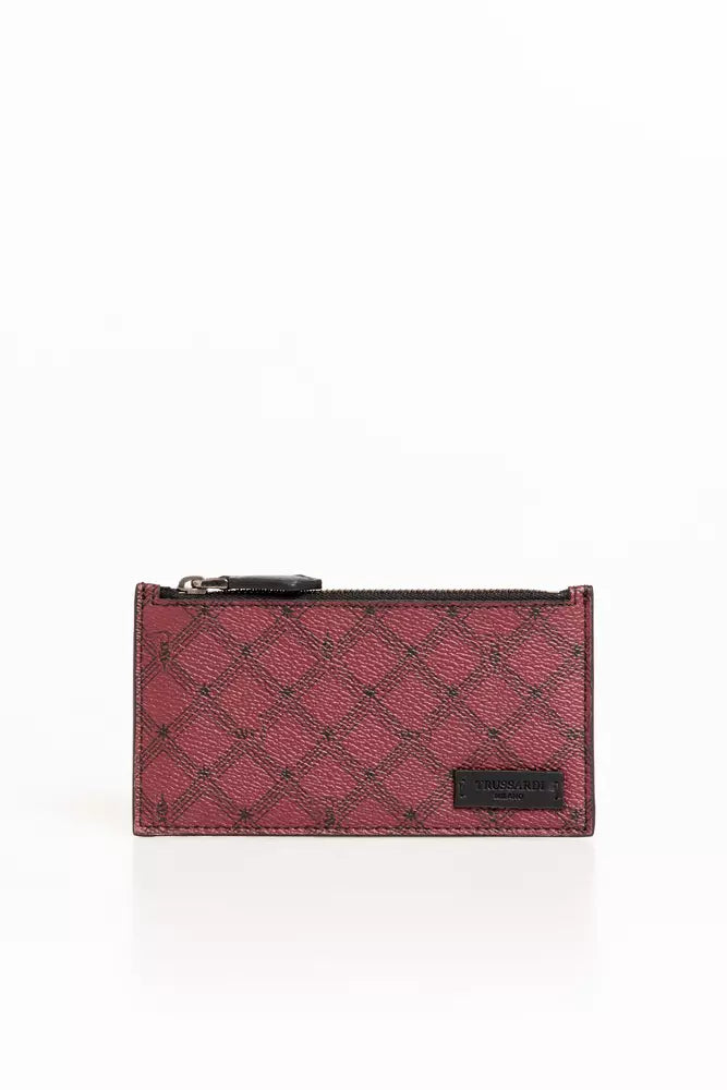 Trussardi Red Crespo Leather Men Wallet with all-over geometric theme