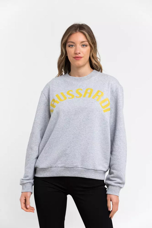 Trussardi Gray Cotton Women Sweater with oversized fit and dropped-shoulder sleeves