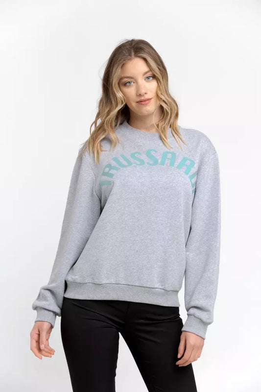 Trussardi Gray Cotton Women Sweater with bold maxi lettering on chest 
