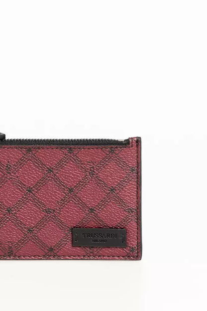 Italian-made compact Trussardi Red Crespo Leather Men Wallet
