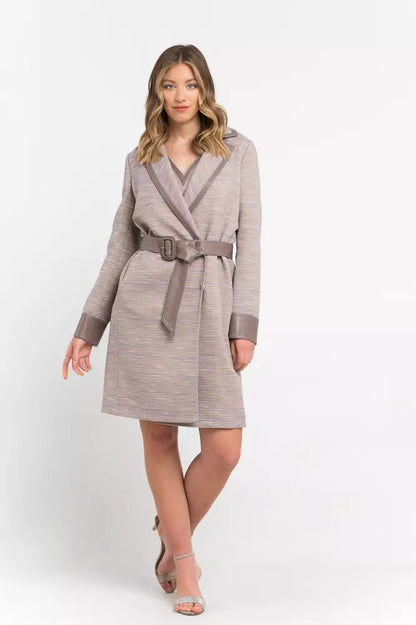 Trussardi Beige Cotton Women Coat with kimono closure and contrasting cuffs