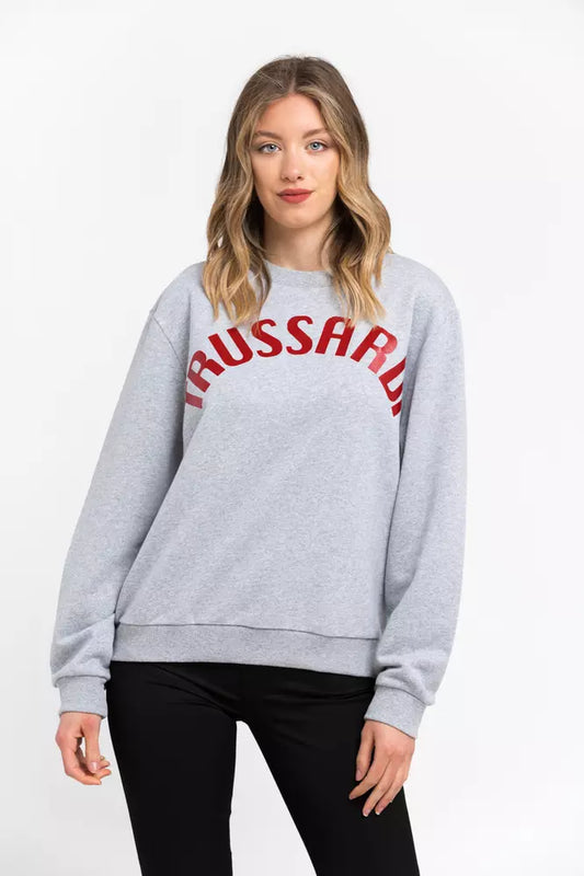 Trussardi Gray Cotton Women Sweater with Bold Printed Lettering 
