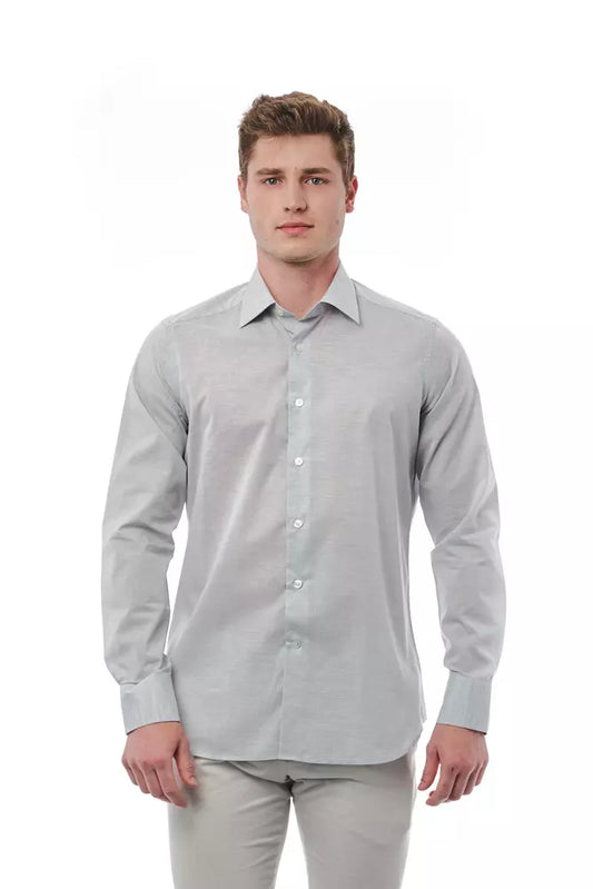 Bagutta Gray Cotton Men Shirt with Italian collar and regular fit