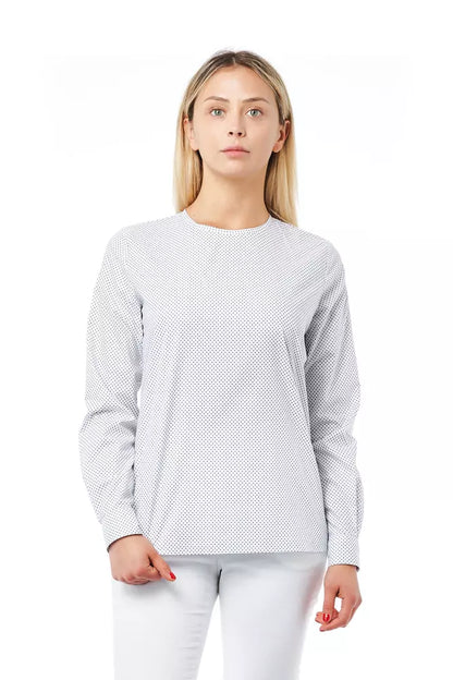 Round Neck White Cotton Women Blouse by Bagutta, featuring polka dot print and button closure