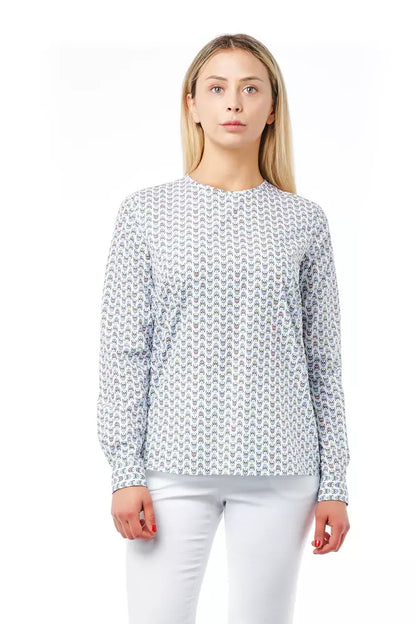 Bagutta White Cotton Women Blouse with Skull Fantasy Print on Round Neck