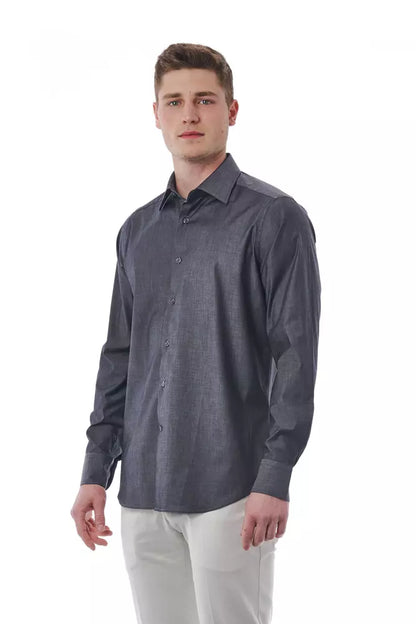 Bagutta Gray Cotton Men Shirt with Italian Collar