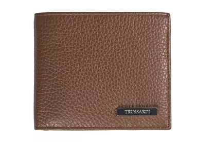 Trussardi brown leather men wallet showcasing premium tumbled leather craftsmanship