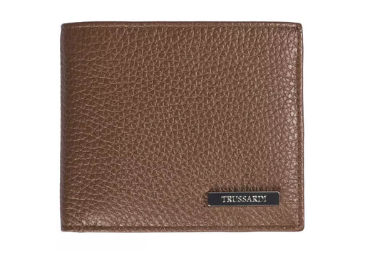 Trussardi brown leather men wallet showcasing premium tumbled leather craftsmanship