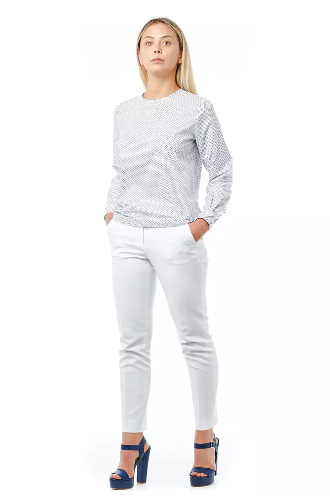 Elegant Bagutta White Cotton Blouse with polka dot print and button closure