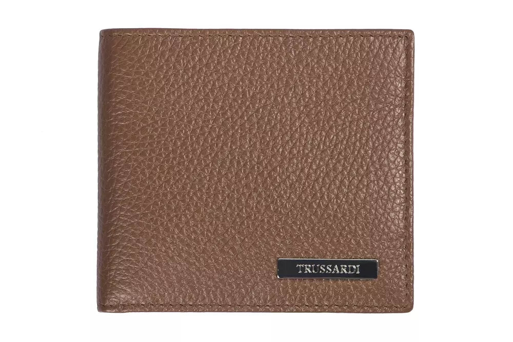 Trussardi brown leather men wallet with coin and card compartments