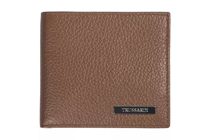 Trussardi brown leather men wallet with coin and card compartments