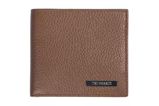 Trussardi brown leather men wallet with coin and card compartments