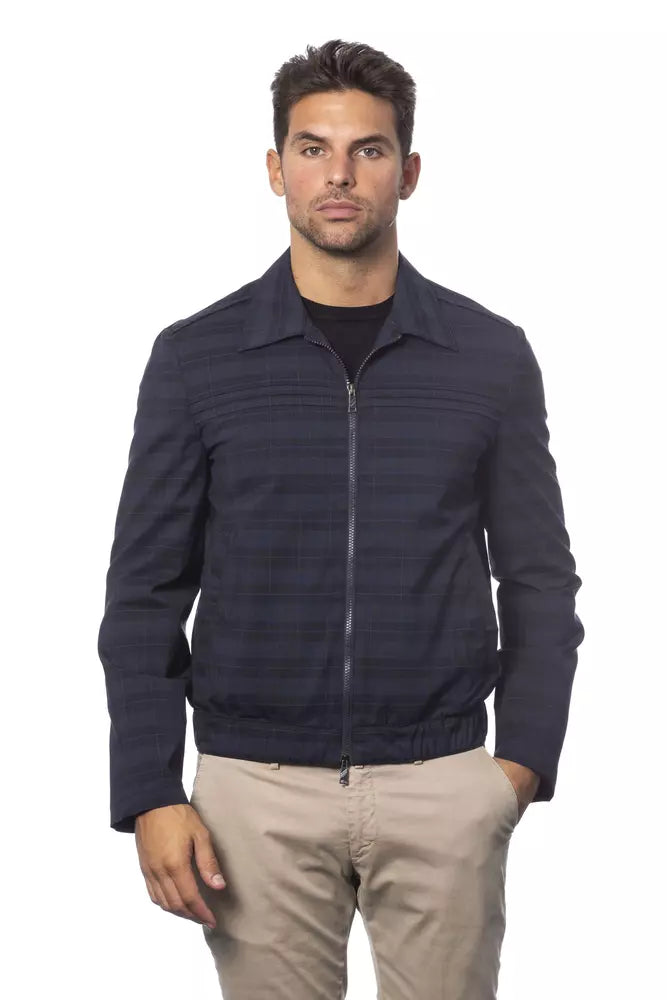 Verri Blue Wool Men Bomber Jacket on model standing outside