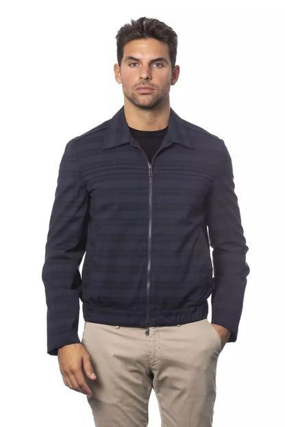 Verri Blue Wool Men Bomber Jacket on model standing outside