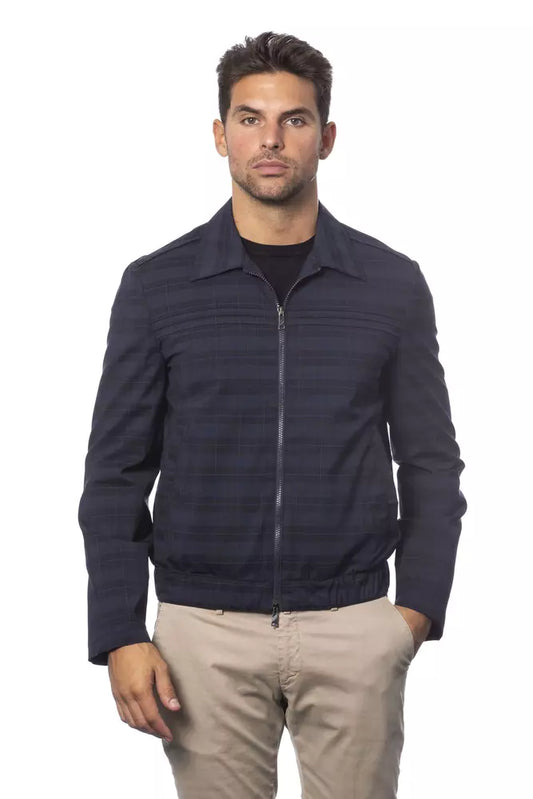 Verri Blue Wool Men Bomber Jacket on model standing outside
