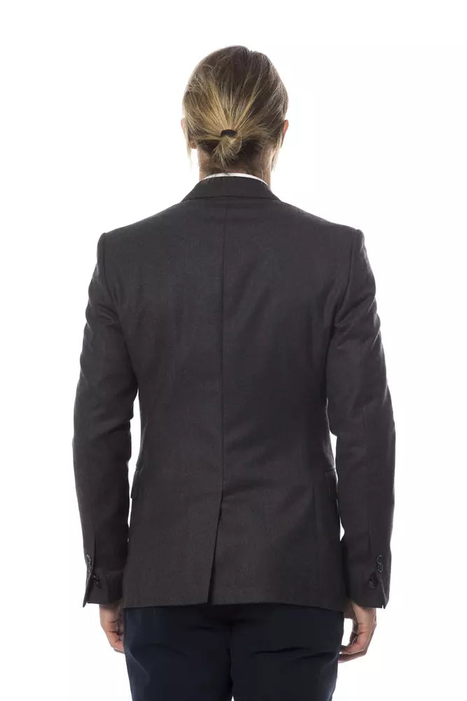 Verri Gray Wool Men Blazer with Notched Lapels and Two Button Closure