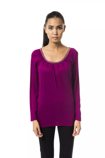 Elevate your style with the chic BYBLOS Open Round Neck T-shirt in vibrant purple