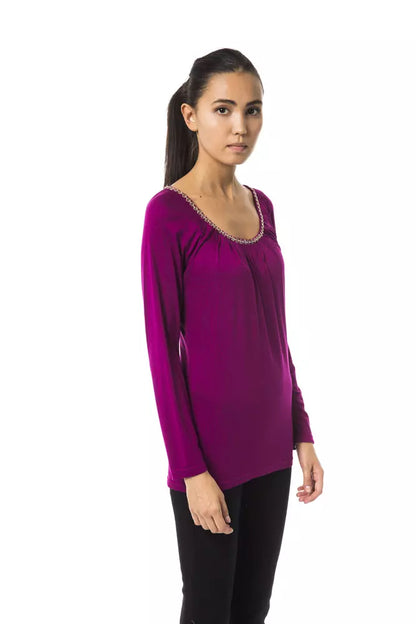 Long-sleeved top with unique open round neck design for versatile style