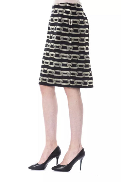 BYBLOS Black Viscose Women Skirt, a form-fitting silhouette and premium blend of viscose and cotton, delivers both comfort and style Crafted in Italy, this skirt embodies elegance with a modern edge, perfect for the fashion-forward enthusiast Make a bold statement at any event with this timeless black piece