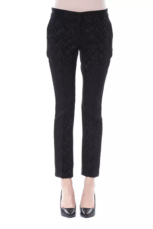 Slim-fit black acrylic women pants with intricate pattern detail by BYBLOS