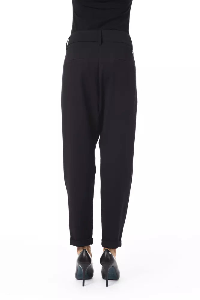 Black oversized pants offering a flattering drape and flexible wear