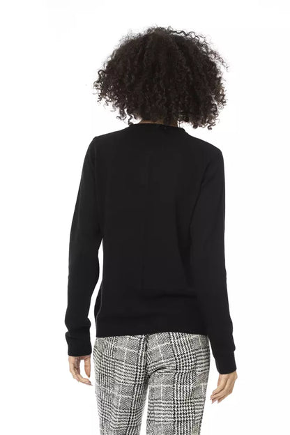  Italian-made black wool sweater with iconic Baldinini monogram 