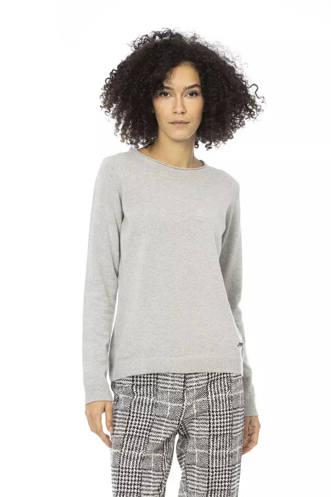Baldinini Trend Gray Wool Women Sweater with Long Sleeves and Crew Neck