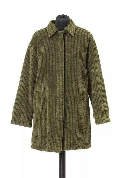 Sophisticated green cotton women jacket with ribbed design and Teddy fur padding