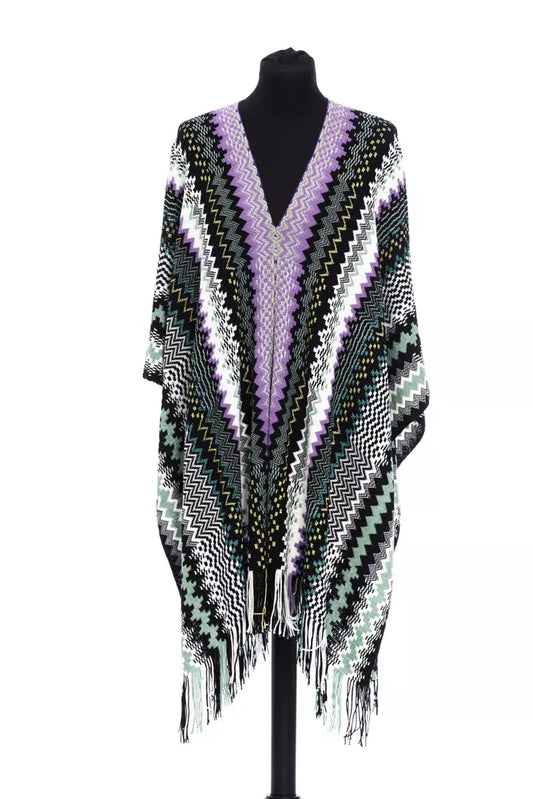 Vibrant Missoni fringed poncho in multicolor wool blend, made in Italy