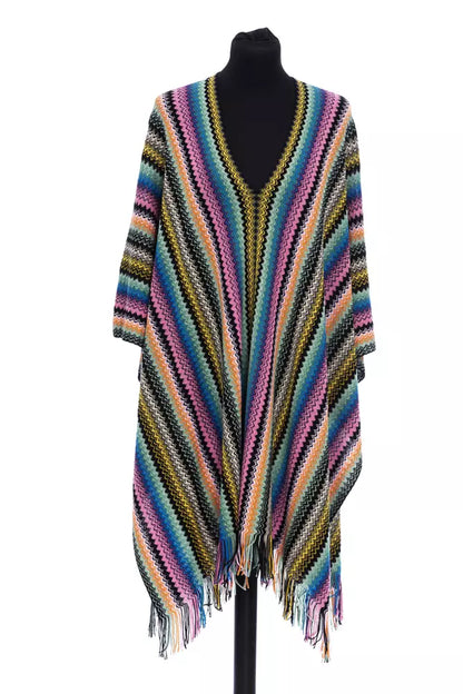 Missoni Multicolor Wool Women Poncho with Fringed Geometric Design