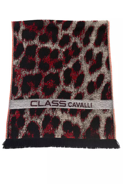 Burgundy wool men scarf with animalier pattern, made in Italy