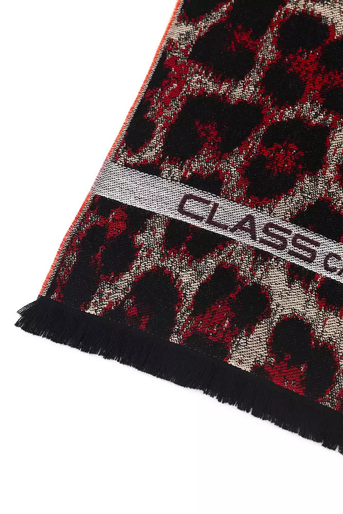 Luxurious burgundy wool and acrylic scarf with animalier pattern