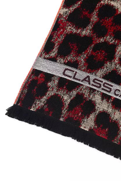 Luxurious burgundy wool and acrylic scarf with animalier pattern