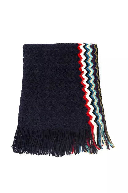 Missoni black wool men scarf in striking multicolor palette
