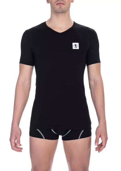 Black cotton men t-shirt with v-neck and comfortable, flexible fit