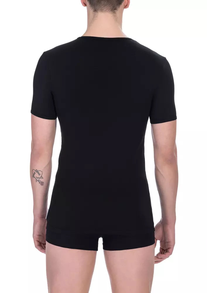 Two black cotton v-neck t-shirts perfect for layering or wearing solo