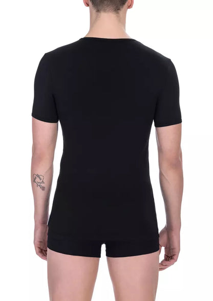Two black cotton v-neck t-shirts perfect for layering or wearing solo