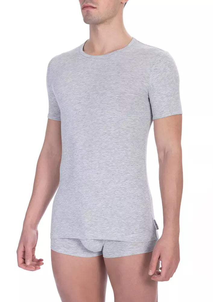 Bikkembergs gray crew neck men t-shirt made with premium cotton blend 