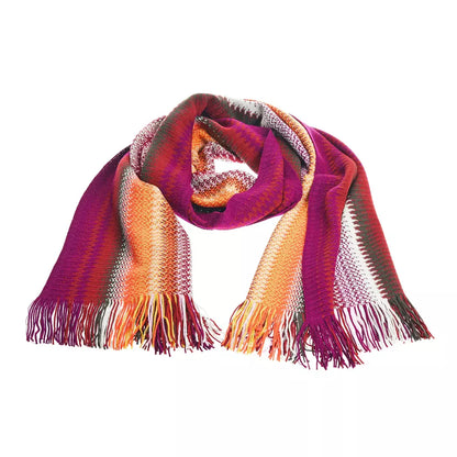 Missoni Multicolor Wool Men Scarf in vibrant geometric pattern with fringes