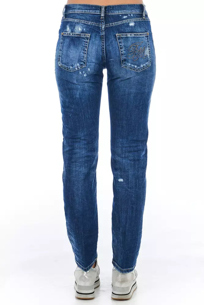 Frankie Morello Blue Cotton Women Jeans with Zip and Button Closure