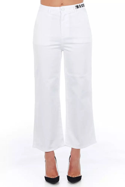 Frankie Morello white cropped trousers with high waist and pockets