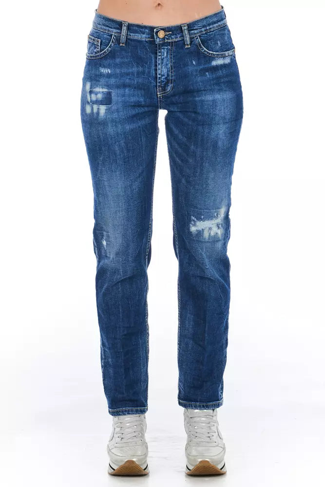 Frankie Morello Blue Cotton Women Jeans with High-Fashion Sensibility